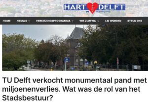screenshot van de website van Hart voor Delft