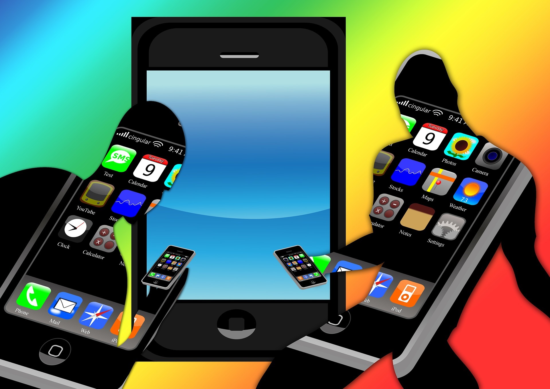 Silhouettes men phone (beeld Geralt/Pixabay)