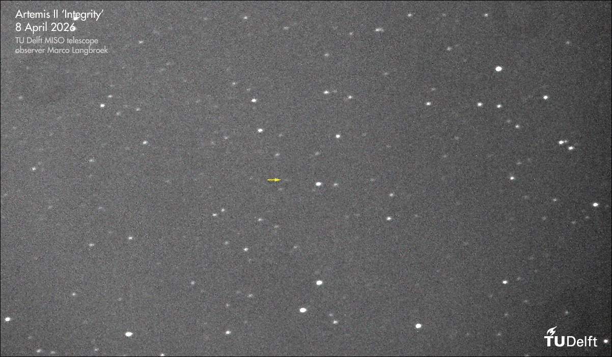 AE researcher films Artemis II with new telescope Artemis II gezien vanaf het dak van L&R. Beeld: Marco Langbroek.