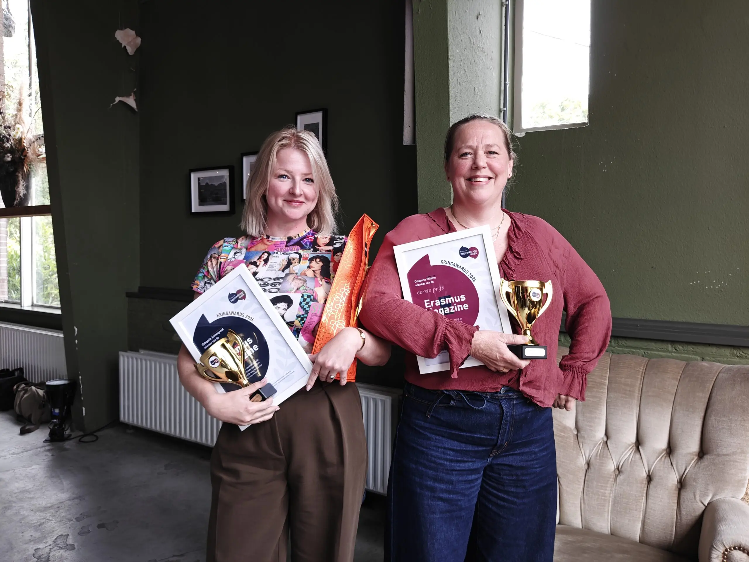 Erasmus Magazine wint twee Kring Awards, Delta-columnist Otte derde TessaHofland_WienekeGunneweg_EM_MvdV